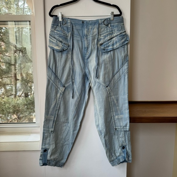 NWT Free People Wilder Pants Cargo Wide Leg Baggy Slouchy Blue - Picture 1 of 12